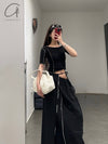 BASERANGE Ruffled Ribbed Cotton T-shirt BAS-TTO3-RB-SU24-HEI Black TTO3-RB-000
